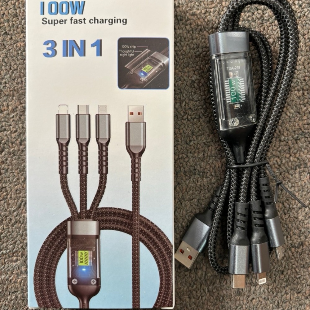 100W 3-in-1 Fast Charging Cable - Black